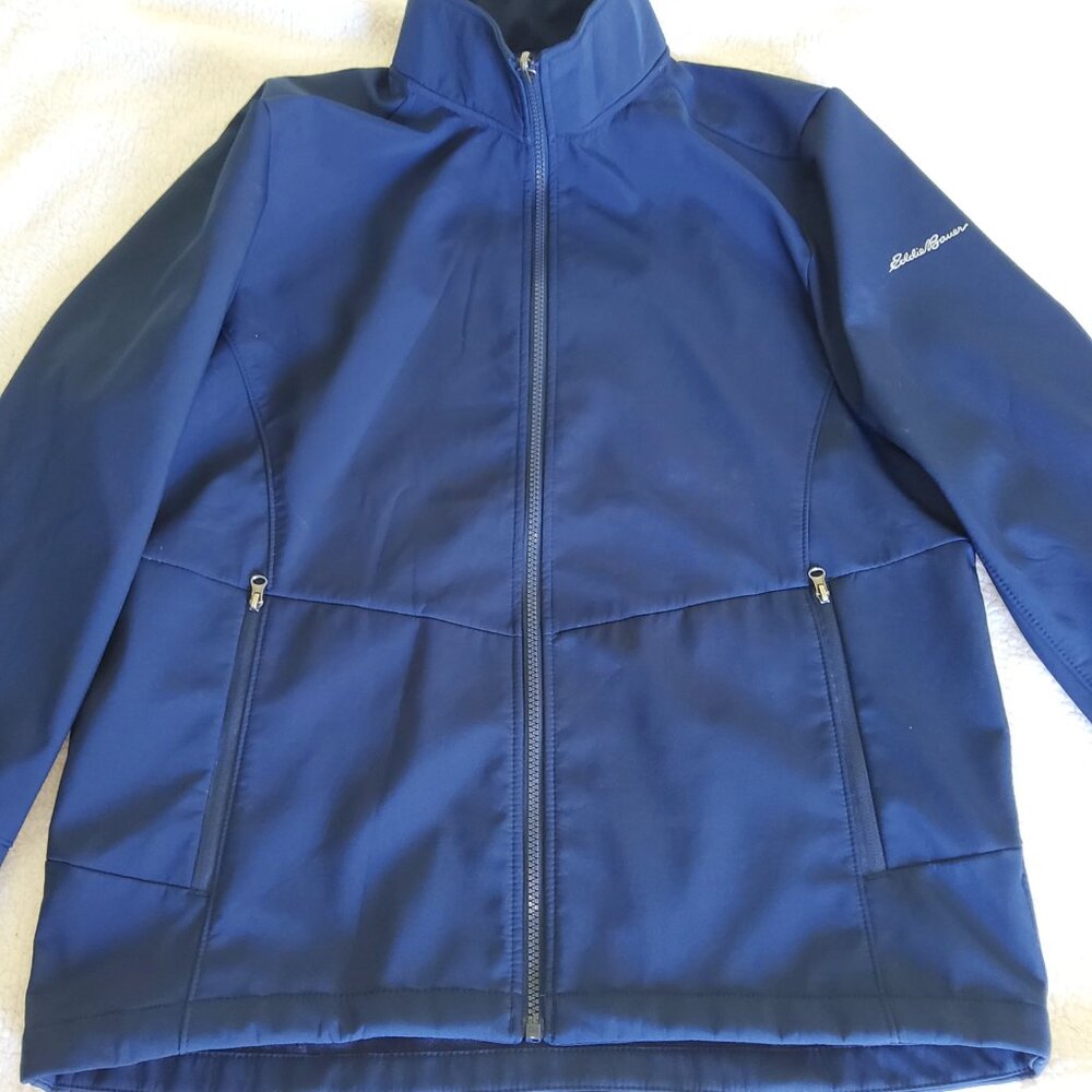 Eddie Bauer Soft Shell Jacket Size Fleece Lined Navy Blue Full Zip Medium EUC - Picture 3 of 5